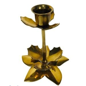 Vintage MCM Brass Lotus Flower Boho Hollywood Regency Tapered Candlestick Holder